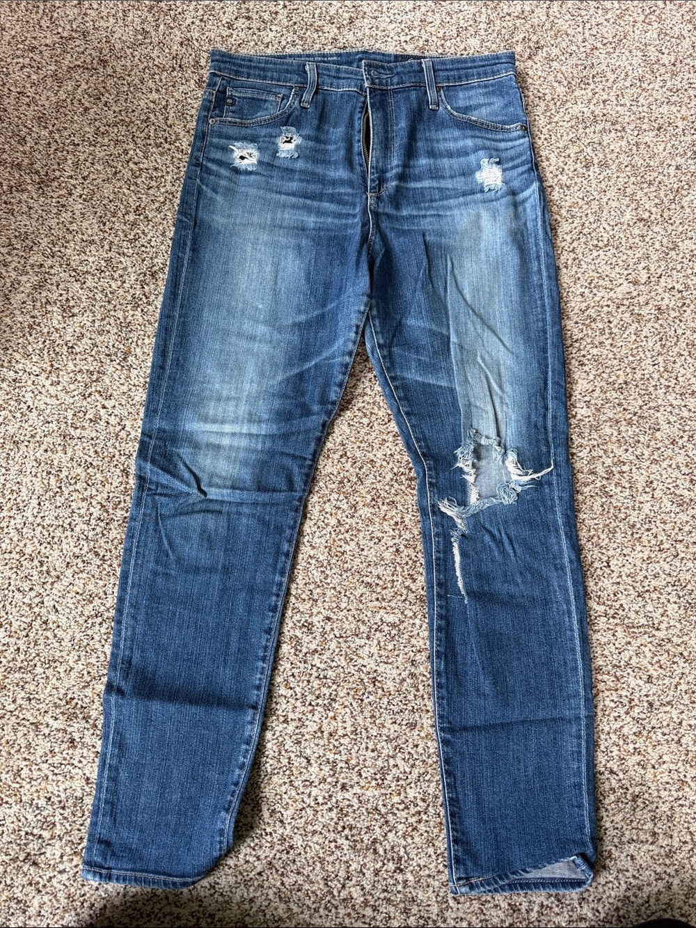 Ag Adriano Goldschmied Distressed Blue Denim Jeans